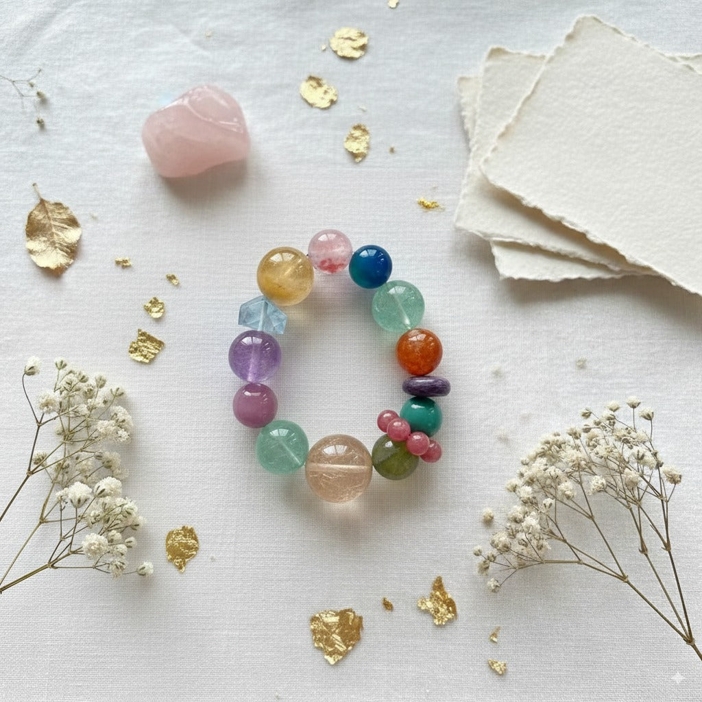 Dopamine Delight: Rainbow Gemstone Crystal Bracelet