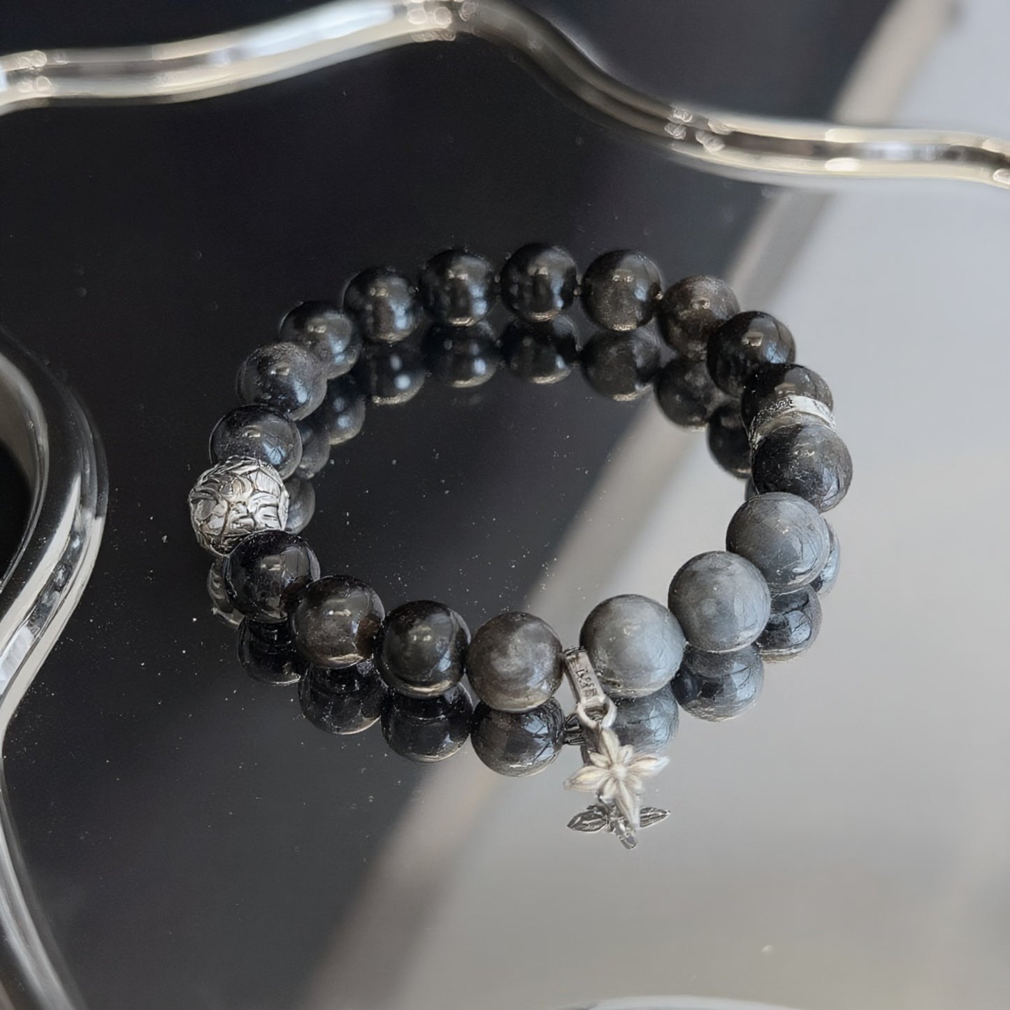 The Guardian Aura Bracelet - Grounding Black Obsidian Stack with Mythical Protector Charm for Clarity & Abundance
