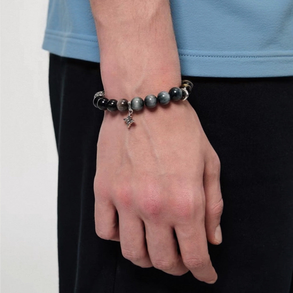 The Guardian Aura Bracelet - Grounding Black Obsidian Stack with Mythical Protector Charm for Clarity & Abundance