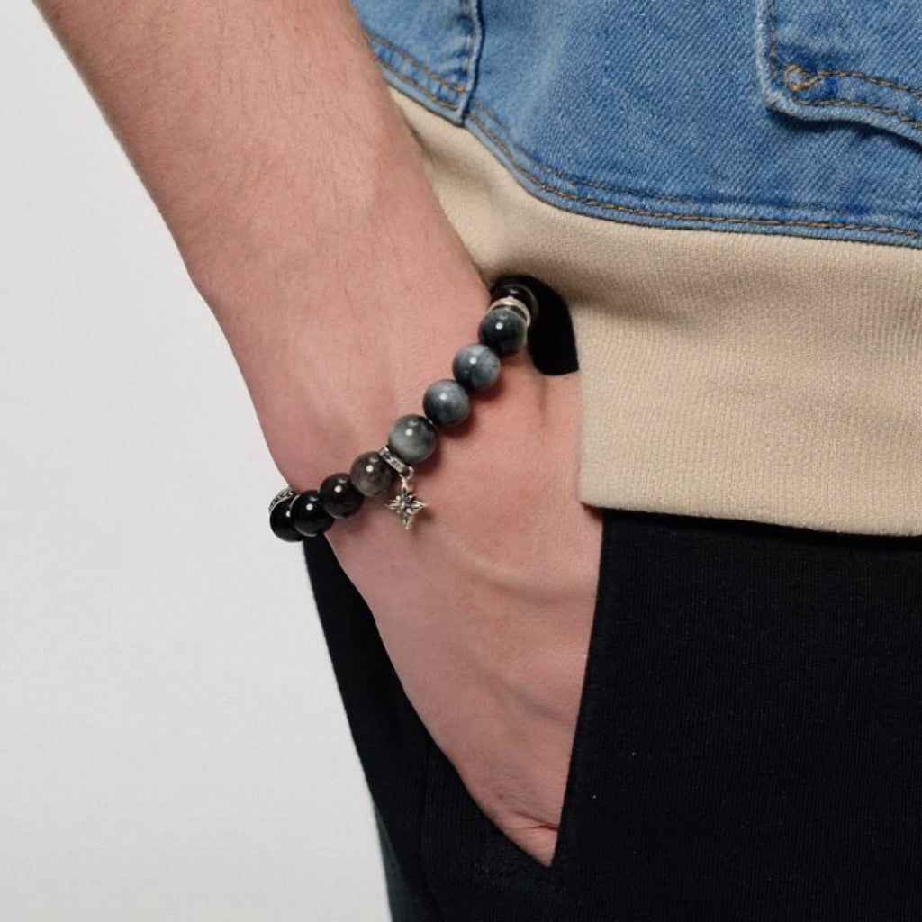 The Guardian Aura Bracelet - Grounding Black Obsidian Stack with Mythical Protector Charm for Clarity & Abundance
