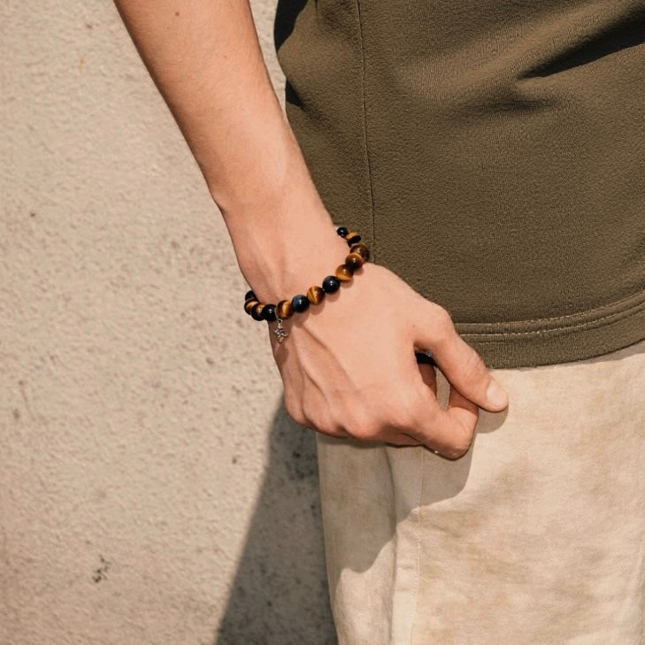 Tiger Eye Stone & Pi Yao Wealth Bracelet - Gold and Blue Crystal for Abundance, Confidence, and Protection