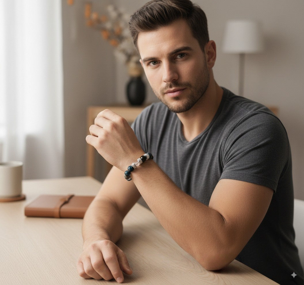 Blue & Golden Tiger Eye + Clear Quartz Bracelet | Focus, Clarity & Confidence | Natural Zodiac Jewelry