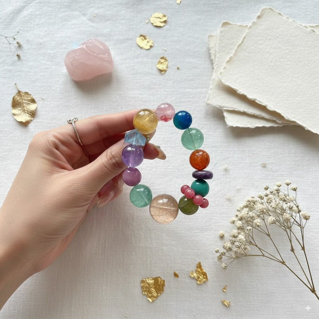 Dopamine Delight: Rainbow Gemstone Crystal Bracelet