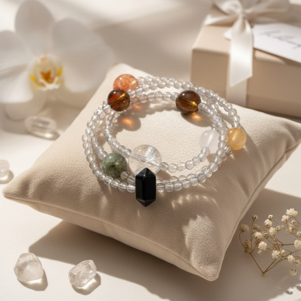 Handmade Crystal Energy Bracelet: Five Element Design for Well-being & Abundance