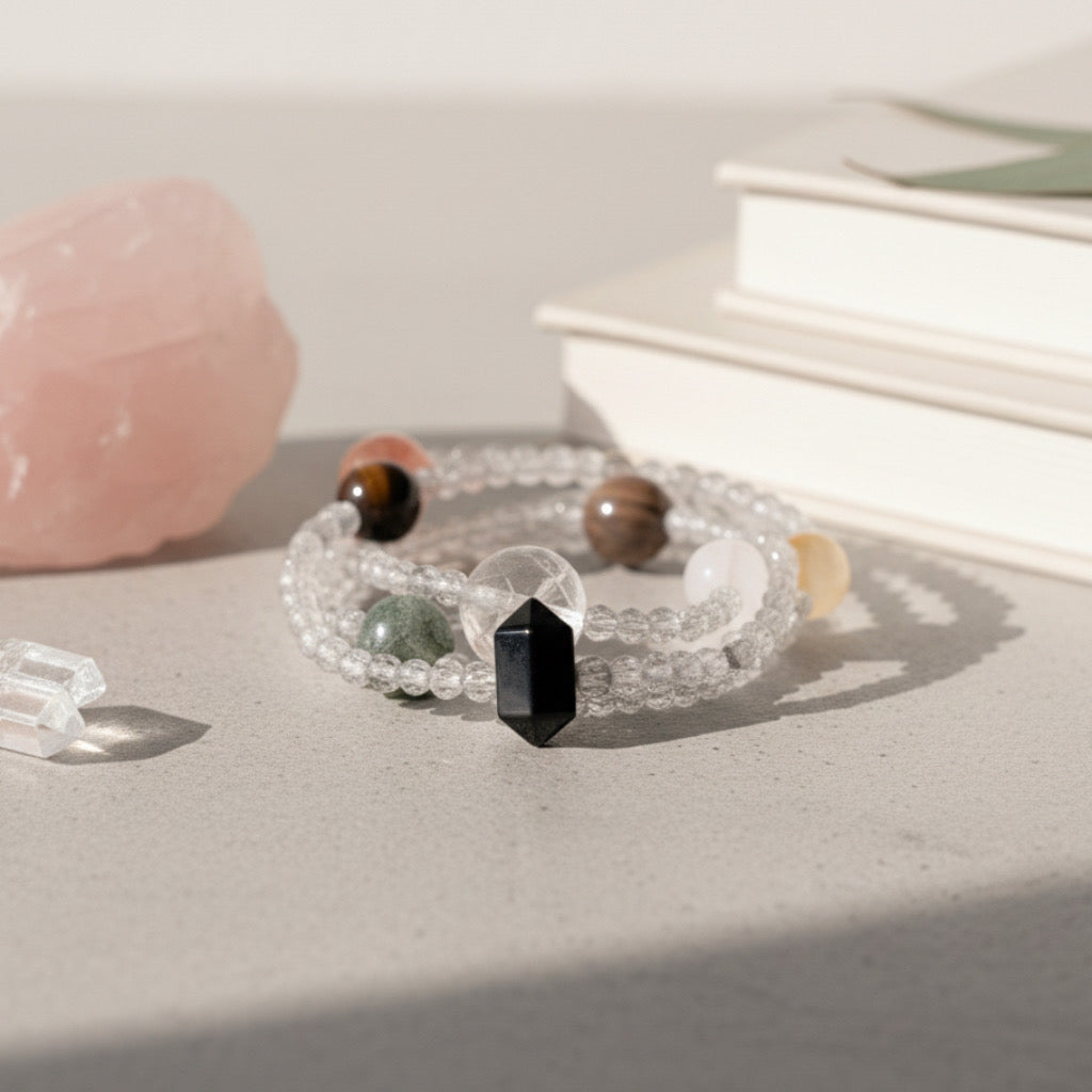 Handmade Crystal Energy Bracelet: Five Element Design for Well-being & Abundance