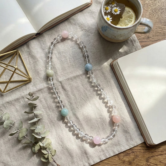 Morganite & Clear Quartz 2-in-1 Wrap Necklace | Heart Chakra Support & Soft Era Aesthetic
