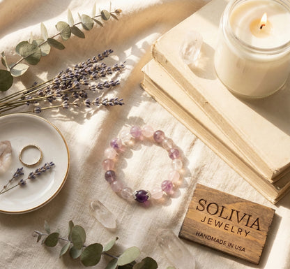 Serenity Flow: Amethyst & Lepidolite Bracelet (10mm) | Stress Relief & Sleep Support Crystal