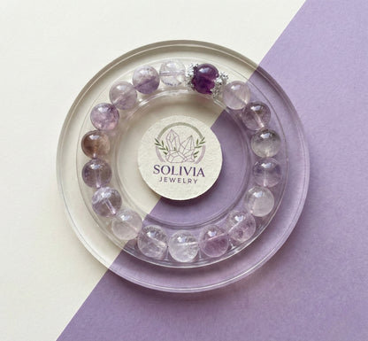 Serenity Flow: Amethyst & Lepidolite Bracelet (10mm) | Stress Relief & Sleep Support Crystal