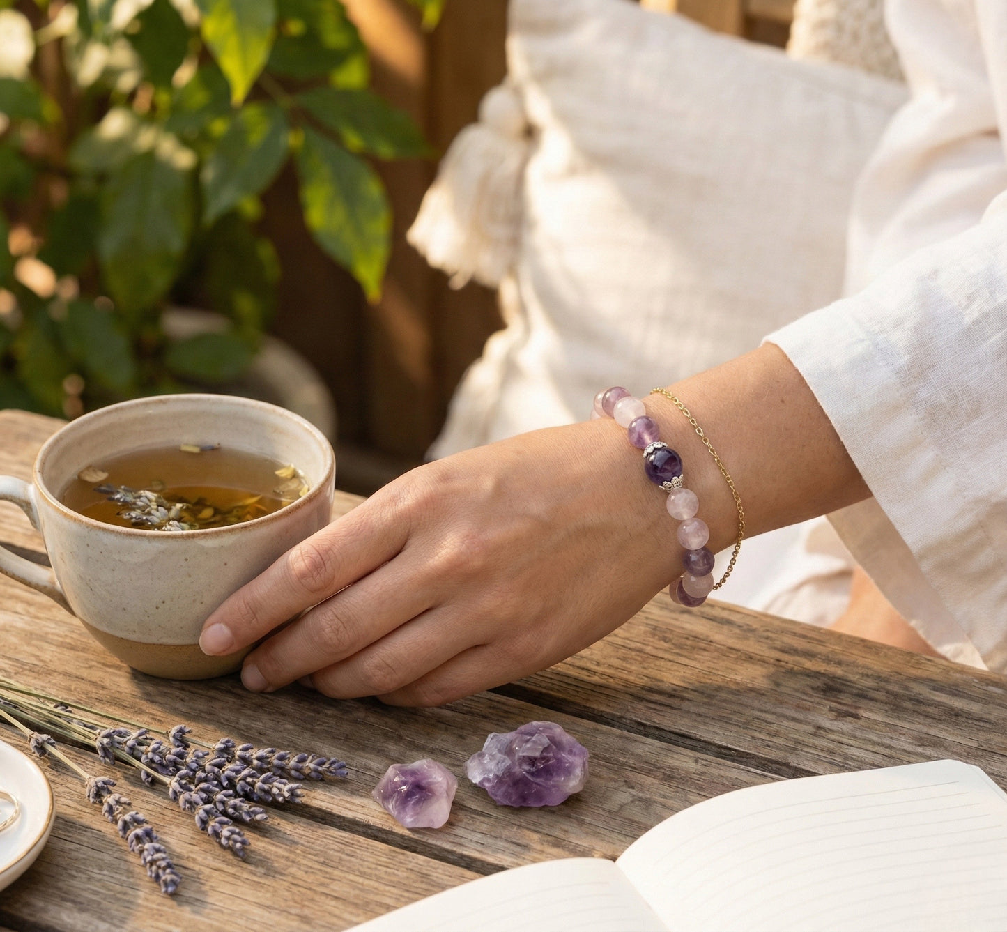 Serenity Flow: Amethyst & Lepidolite Bracelet (10mm) | Stress Relief & Sleep Support Crystal