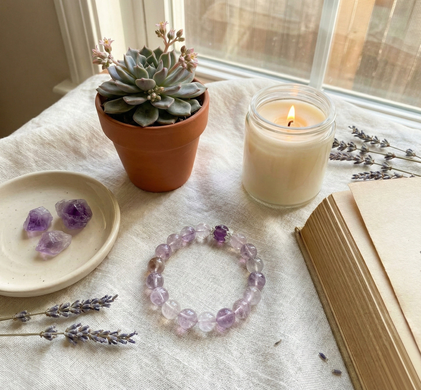 Serenity Flow: Amethyst & Lepidolite Bracelet (10mm) | Stress Relief & Sleep Support Crystal