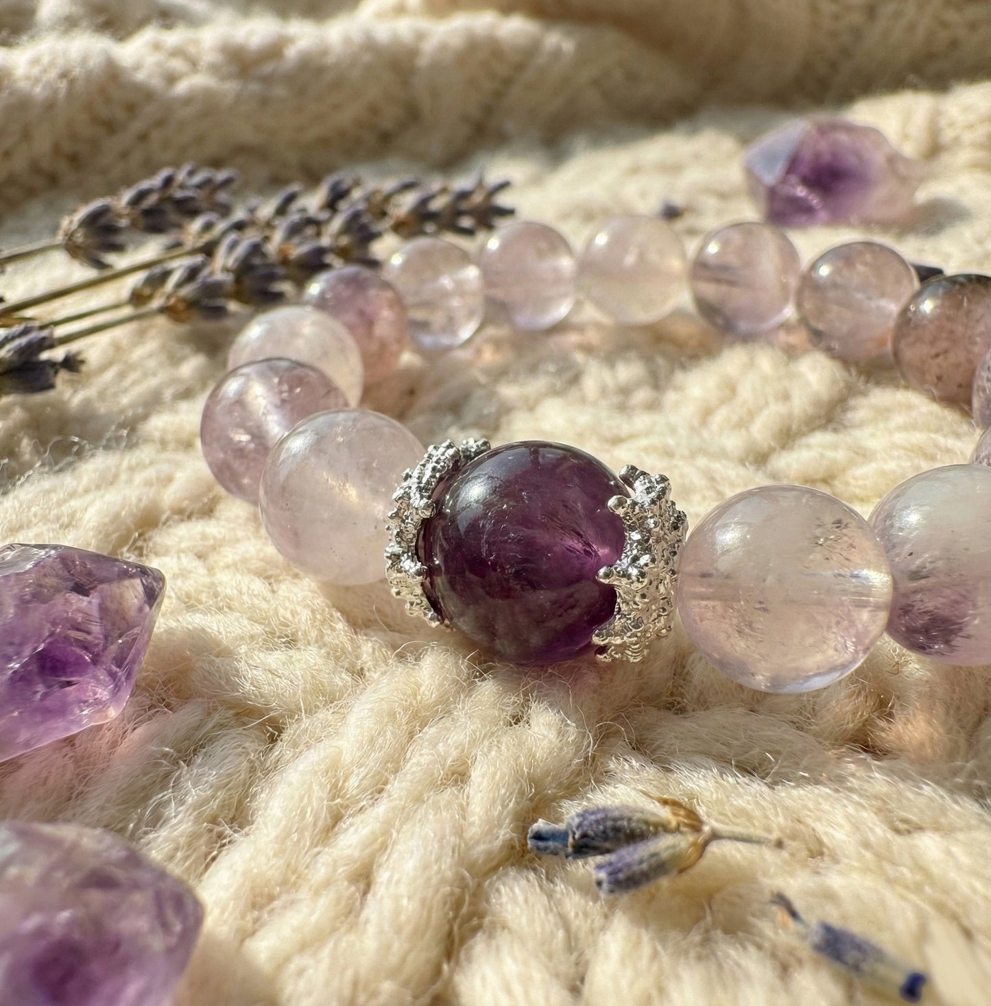 Serenity Flow: Amethyst & Lepidolite Bracelet (10mm) | Stress Relief & Sleep Support Crystal
